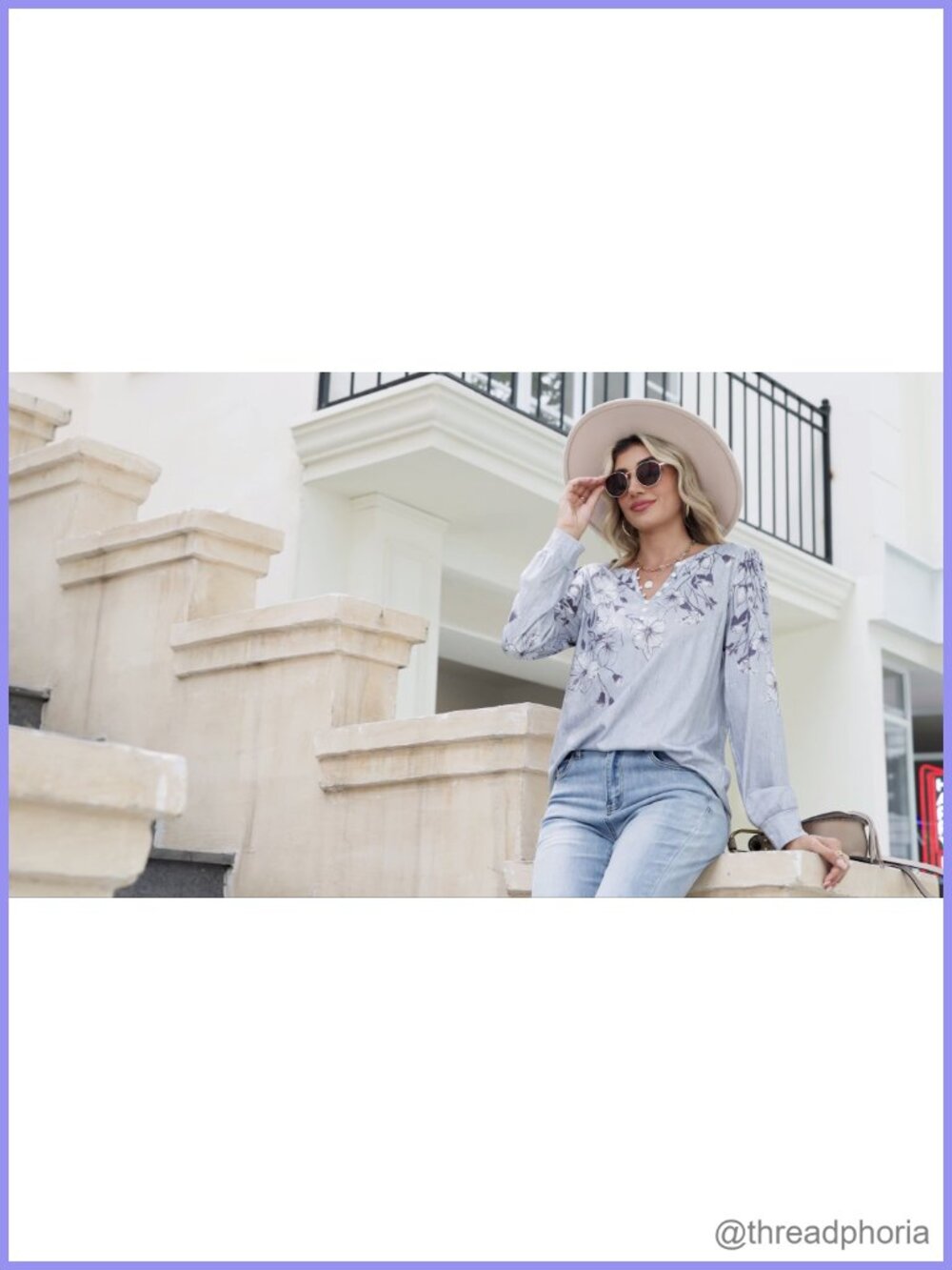 Women's Floral Tunic Top Long Sleeve V-Neck Button Up Blouse - Picture 6 of 6